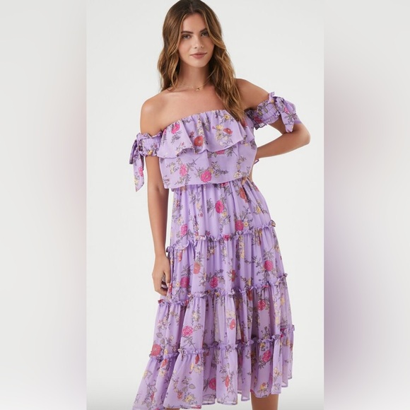 NWT!! Forever 21 Floral Off the Shoulder Midi Dress! - Picture 1 of 4